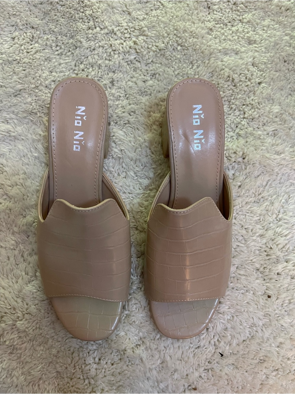 Croc-Embossed Tan Slide Mules